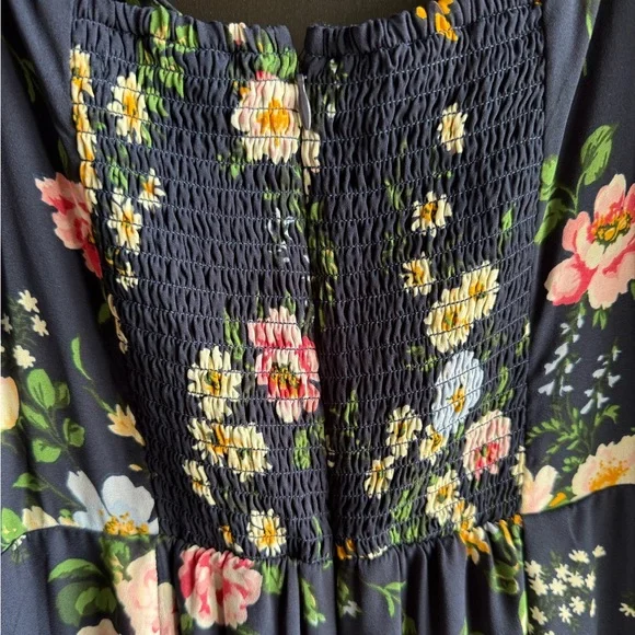 Abercrombie and Fitch Navy Floral Long Sleeve Draped Skirt Midi Dress Size M - Picture 4 of 9